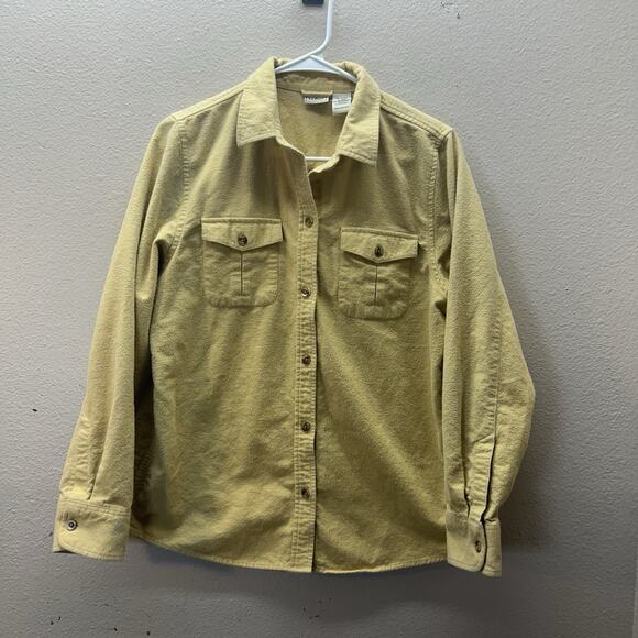 L.L. Bean Women Button Up Shirt Yellow Chamois Chamois Cloth Shirt Collared Sz M - Picture 1 of 6